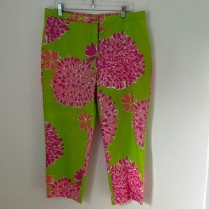 Lilly Pulitzer Vintage Pink/Green Flower Print Ankle Pants sz 16
